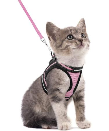 rabbitgoo cat dishes cat linen set cat dishes with leash dishes cats outbreakingly adjustable soft with reflective stripes for cats kitten puppies cat harness leash s s s (1 Pack) pink