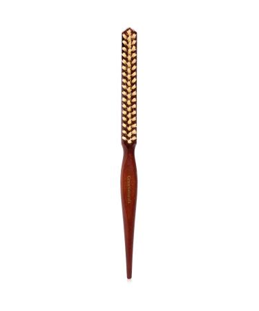 GranNaturals Boar Bristle Teasing Brush for Slick Back Hair  Backcombing  Edge Control  Smoothing Baby Hairs to Create Volume and Sleek Hairstyle - White Bristles - Wooden Rat Tail Comb Handle