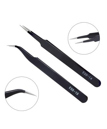 2Pcs Stainless Steel Tweezers Set for Eyelash and Nail Art - Straight and Curved Home Makeup Tool - Buy Online on SooperMarket.com