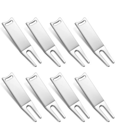 8 Pcs Metal Bending Golf Divot Repair Tool Portable Golf Green Divot Fork Metal Golf Divot Tools Curved Spit Golf Green Accessories for Men Women Golf Lovers Fairway Repairing Silver