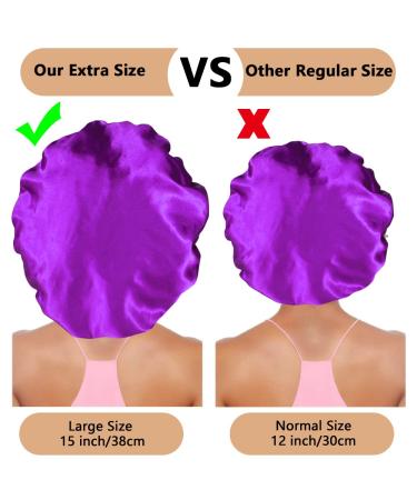 3PCS Satin Bonnets for Black Women - XL Hair Bonnets for Sleeping Braids & Curly Hair - C-Black, Teal, Purple - Buy Online on SooperMarket.com
