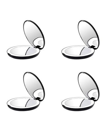 Ronlok 4X Portable Folding Mirror with LED Light Makeup Mirror 10X Magnifying Glass 12 Lamp Bead Mini Mirror Black
