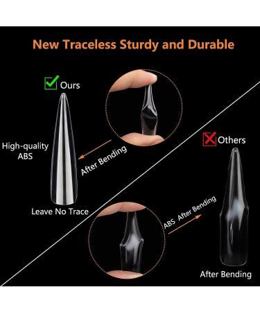 360Pcs Clear XXXL Stiletto Acrylic Nail Tips - Professional Full Cover Fake Nails - Nail Extension Kit for Salon & Home DIY Nail Art - 12 Sizes - Buy Online on SooperMarket.com