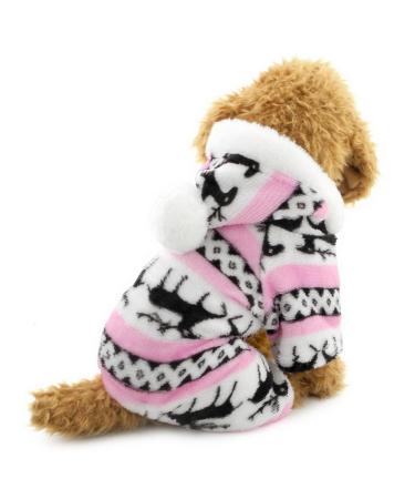 Ranphy dogs/cat clothing/hooded sweater for small dogs - for males and females - soft velvet velvet - reindeer pattern - dog pile suit/jumpsuit for puppies L (back: 30cm chest size: 42cm) rose