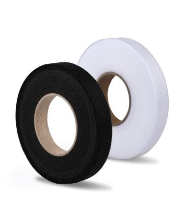 SAVITA 2 Rolls 140 Yards Hem Tape, No Sew Hemming Tape Iron-On Fabric Fusing Tape for Hemming Broken Clothes Pants Jeans Trouser Skirt (Black 1.5cm /0.6inch, White 2cm / 0.8inch in Width)