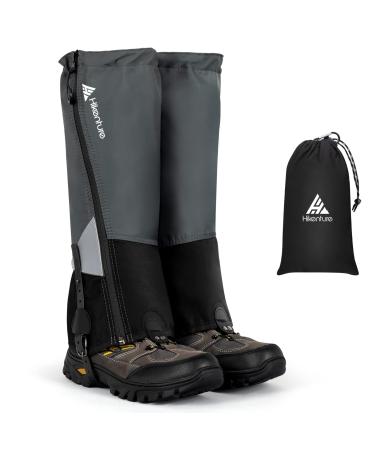 Hikenture Leg Gaiters with Waterproof Zipper, Ultra Anti-Tear Gaiters for Hiking, Waterproof Boot Gaiters for Men & Women, Adjustable Shoe Gaiters for Hunting, Breathable Snow Gaiters for Hiking Boots Black&Grey Medium