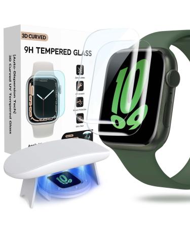 Flokinice Compatible for Apple Watch Series 8/7 Screen Protector 45mm Auto-Dispersion Tech Full Coverage Anti-Fog Waterproof Hide Scratches Tempered Glass for iWatch Series 7 8 45mm - 2 Pack