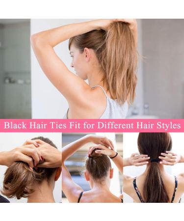 Xcozu 100 Black Hair Ties - Elastic Hair Bobbles for Women Girls & Children - Strong Stretch Bands for Thick Hair (40x8mm) - 1 Pack - Buy Online on SooperMarket.com