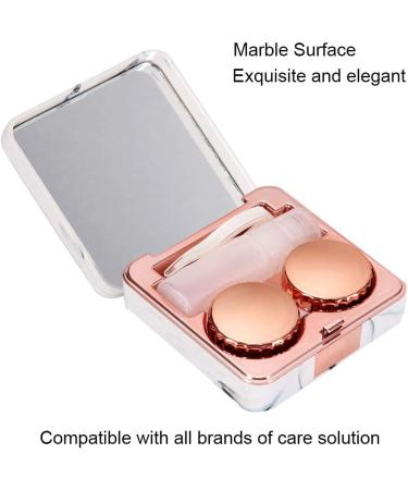 Portable Marble Mirror & Contact Lens Container Set | Square Design with Lens Cleaner Tweezer & Rose Gold Accents - Buy Online on SooperMarket.com