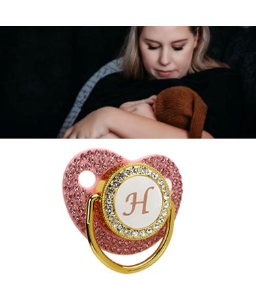 Personalized Rhinestone Baby Pacifier Clip Set - Letter H | Curved Design Silicone Soother for Milk Feeding - Buy Online on SooperMarket.com