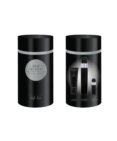 Perry Ellis Fragrances Perry Ellis 360 Black Men's Cologne - 3-piece Gift Set - 3.4 Fl Oz EDT 3 oz Shower Gel .25 fl oz EDT mini travel spray - fresh woody clean long-lasting