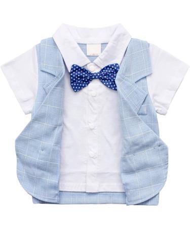 AmzBarley Baby Boys Gentleman Suit Set | Blue Tuxedo Rompers with Bowtie | 6-12 Months - Buy Online on SooperMarket.com