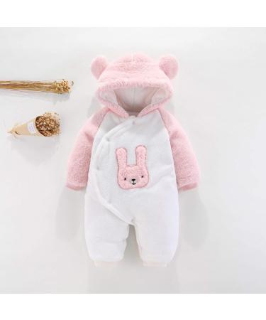 Haokaini Newborn Bear Snowsuit | Cotton Fleece Hooded Romper Jumpsuit | Baby Girls Boys 6-9 Months | White+Pink - Buy Online on SooperMarket.com