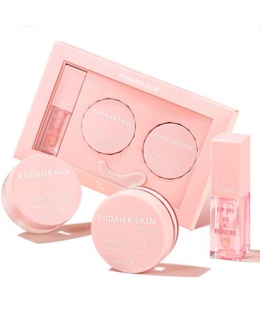Skynest 3 Pcs Lip Care Kit Hydrating Lip Glow Oil Moisturizing Lip Mask Exfoliating Lip Scrub Lip Care Plumping Makeup Set for Shiny and Nourishing Lips Dry Lips Treatment