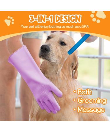 Comfpet Pet Care Gloves for Dog & Cat Hair Removal | Food-Safe Silicone Brush for Bathing & Massaging Puppies & Kittens (Purple) - Buy Online on SooperMarket.com
