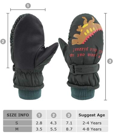 XIAOHAWANG Kids Ski Gloves - Waterproof Dinosaur Mittens for Boys & Girls 2-8 Years - Blackish Green - Buy Online on SooperMarket.com