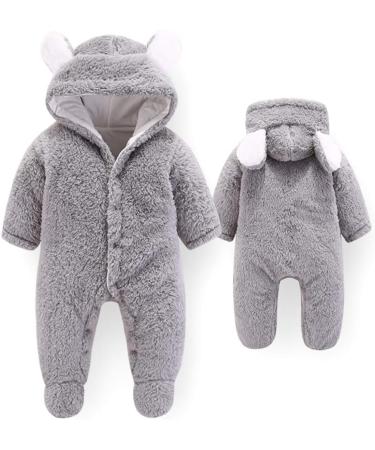 Newborn Baby Bear Snowsuit Winter Coat | Fleece Hooded Romper Jumpsuit | 3-6 Months Grey - Buy Online on SooperMarket.com