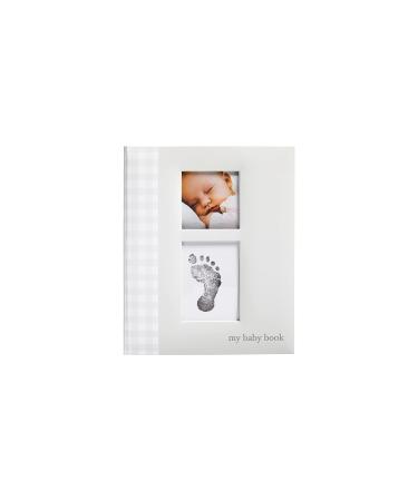 Little Pear Gingham Baby Memory Book with Ink Pad, Gender-Neutral Babyprint Keepsake, Milestone Photo Album, Gray Gingham Baby Book