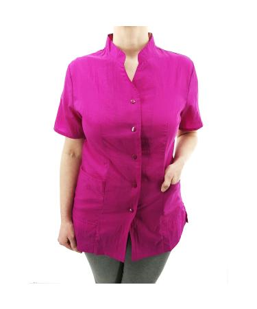 CHARLENE Anna Jacket Short-Sleeve Uniform with Personalized Name and Logo Embroidery Stylist Barber Groomer Nail Art Smocks XX-Large Magenta