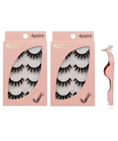 JZK 8 pairs 1.6cm long thick fluffy 3D false eyelashes set reusable fake mink eye lashes with eyelash applicator tweezers G106 G106 1.6cm