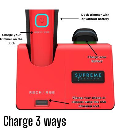Supreme Trimmer Recharge Zero Gap Trimmer for Barbers | 7500+ RPM Removable Battery Smart USB Charging Stand + iPhone/Android Charging | ST777 Red - Buy Online on SooperMarket.com