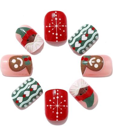 Brishow Christmas False Nails - Snow Press on Nails | Christmas Tree Stick on Nails | Antler Short Red Fake Nails - 24pcs for Women and Girls - Buy Online on SooperMarket.com