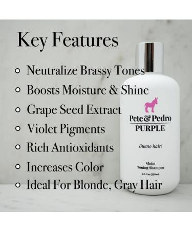 Pete & Pedro Purple Shampoo | Violet Toning Shampoo for Color Treated Hair | Eliminate Brassiness for Blondes & Grays | Shark Tank Featured 8.5 oz - Buy Online on SooperMarket.com