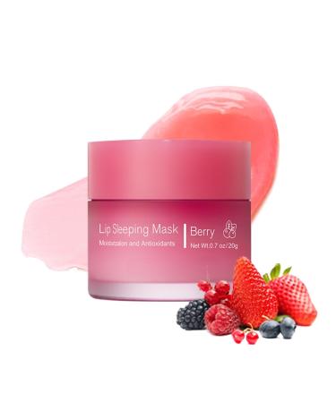 Nourshing Berry Lip Mask Lip Sleeping Mask Strawberry Lip Balm for Fades Lip Lines Overnight Lip Care Lip Balms for Dry Chapped Peeling Cracked Lips Dark Lips Care 20g Berry 20g