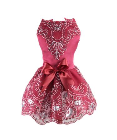 Delifur dog pointed wedding dress tutu rock puppy cat flowers princess dress pet birthday party costume for spring summer (red m) medium red
