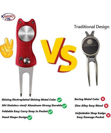Kaveno Golf Divot Repair Tool - Foldable Stainless Steel Switchblade with Detachable Ball Marker - Red Fish Design - 2 Sets - Buy Online on SooperMarket.com