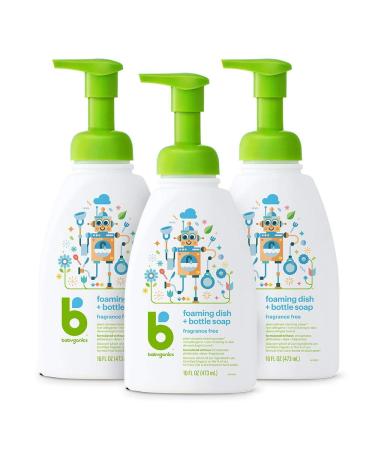 Babyganics Foaming Dish & Bottle Soap, Pump Bottle, Fragrance Free, 16oz, 3 Pack, Packaging May Vary Fragrance Free 16 Fl Oz (Pack of 3)