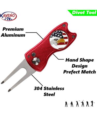 Kaveno Golf Divot Tool - Foldable Stainless Steel Switchblade with USA Ball Marker - Red Eagle Design - Buy Online on SooperMarket.com