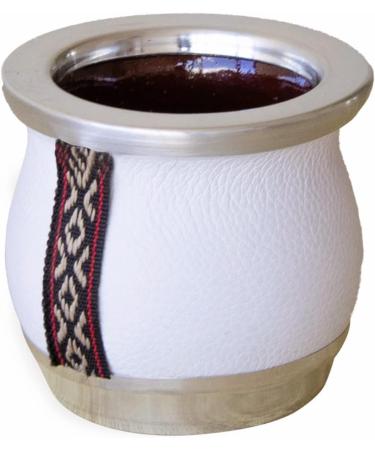 thebmate Premium Yerba Mate Cup (Mate Gourd) - Crafted Ceramic Teacup - Brown Leather Wrapped Handmade in Uruguay - Mate Tiny - Camionero Style (White) - Buy Online on SooperMarket.com