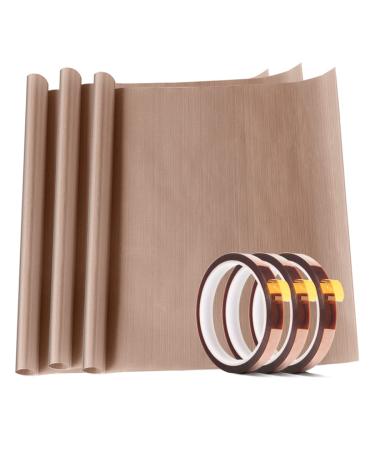 3 Pack PTFE Teflon Sheet 12 x 16 and 3 Rolls 10mm X 33m Heat Resistant Sublimation Tape Thermal Tape for Heat Press Transfer Non Stick Paper Reusable Craft Mat Protects Iron for Heat Press Machines 12 x 16 inch