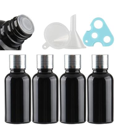 Tianzd 4 piece of empty small 30 ml gloss black glass bottles with sealed stopper silver aluminum screw cap glass bottle flasher etheric oil fragrance perfume massage aromatherapy silver 30ml