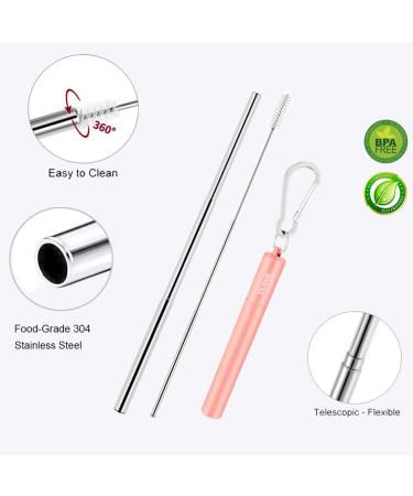 2 Pack Reusable Metal Straws Collapsible Stainless Steel Drinking Straw Travel Portable Telescopic Straw with Case 2 Cleaning Brushes Included Black/Rose Gold Black-Rose Gold - Buy Online on SooperMarket.com