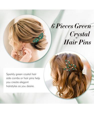 inSowni 7 Pieces Vintage Proms Bridal Wedding Glitter Emerald Green Rhinestone Crystal Gold Metal Hair Side Combs Slides U-shaped Hair Pins Accessories for Women Flower Girls Brides Bridesmaids - Buy Online on SooperMarket.com