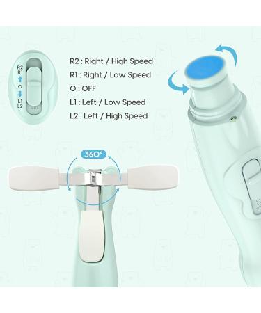 Lupantte Electric Baby Nail Trimmer with Light - 2-in-1 Clippers & 14 Replacement Heads, for Newborns & Adults - Light Green - Buy Online on SooperMarket.com