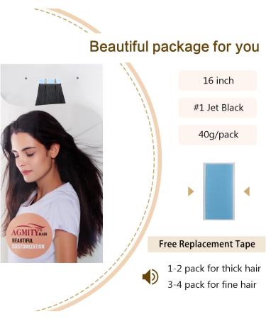 AGMITY Tape in Hair Extensions Human Hair Jet Black 16 inches 20pcs 40g/pack Invisible Straight Seamless Skin Weft Remy Hair Extensions Tape in Human Hair(16 inches #1 Jet Black) 16 inch #1 Jet Black - Buy Online on SooperMarket.com
