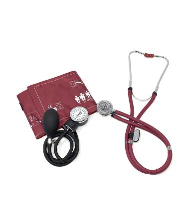 EMI Burgundy 330 Sprague Rappaport Stethoscope and Aneroid Sphygmomanometer Manual Blood Pressure Set Kit