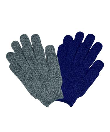 Exfoliating Gloves 02 Pairs for Shower Tan Remover SASPOLO Dead Skin Scrub Korean Body Exfoliator for Legs & Arms Hair Removal Grey & Blue