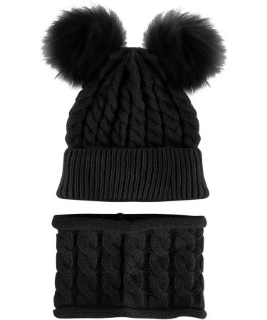 CheChury Toddler Hat and Scarf Set - Baby Knit Pom Beanie Cap with Circle Loop Scarf Neckwarmer for 1-3 Years - Black - Buy Online on SooperMarket.com