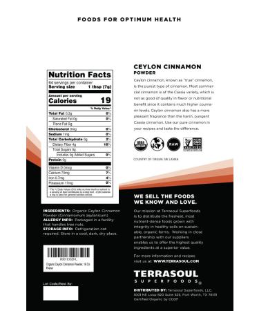 Terrasoul Superfoods Organic Ceylon Cinnamon Powder 16 Oz - Lab-Tested for Authenticity, Premium Quality and Flavor - 1lb Pack - Buy Online on SooperMarket.com