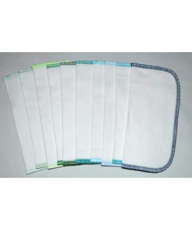 2 Ply 8x8 Inches White Cotton Birdseye Little Wipes Set of 10 Assorted Blues and Greens