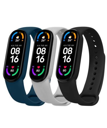 Ainiv bracelet compatible with Xiaomi mi band 5 6/7/8/4 3 waterproof soft silicone/nylon/stainless steel adjustable fitness replacement tapes replacement tape for Xiaomi mi band 3 4 5 6 7 8 bracelet #4 black/gray/blue 3 pieces silicone