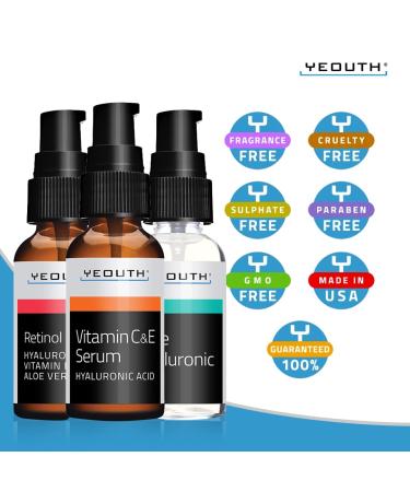 Retinol Face Serum with Vitamin C, Hyaluronic Acid - Anti-Aging & Hydrating Women's Face Serum - YEOUTH 3x1 fl - Buy Online on SooperMarket.com