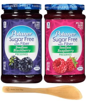 Polaner Seedless Sugar Free Preserves with Fiber, Blackberry and Raspberry. 13.5 Ounce (Pack of 2) - with Make Your Day Spreader