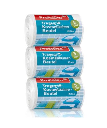 Profissimo cosmetic waste bags with carrying handle 5 litres pack of 3 255 3 x 85 pieces made of recyclable polyethylene PE.