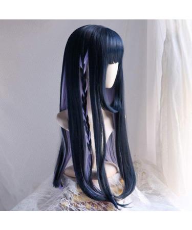 Harajuku Temperament Long Straight Lace Wig - 30 Inches 2 Tone Blue Purple with Dark Roots Heat Resistant Synthetic Fiber Air Bangs - International Shipping - Buy Online on SooperMarket.com