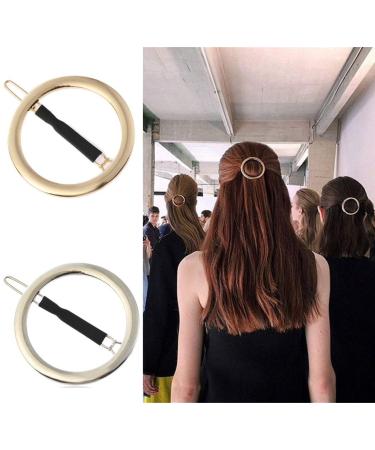 GIYOMI 2 Pcs Minimalist Hair Clip for Women and Girls, Newly designed Hollow Hoop Round Circle Geometric Metal Hair Clip Bobby Pin Ponytail Holder Hair Accessories(Gold & Silver)